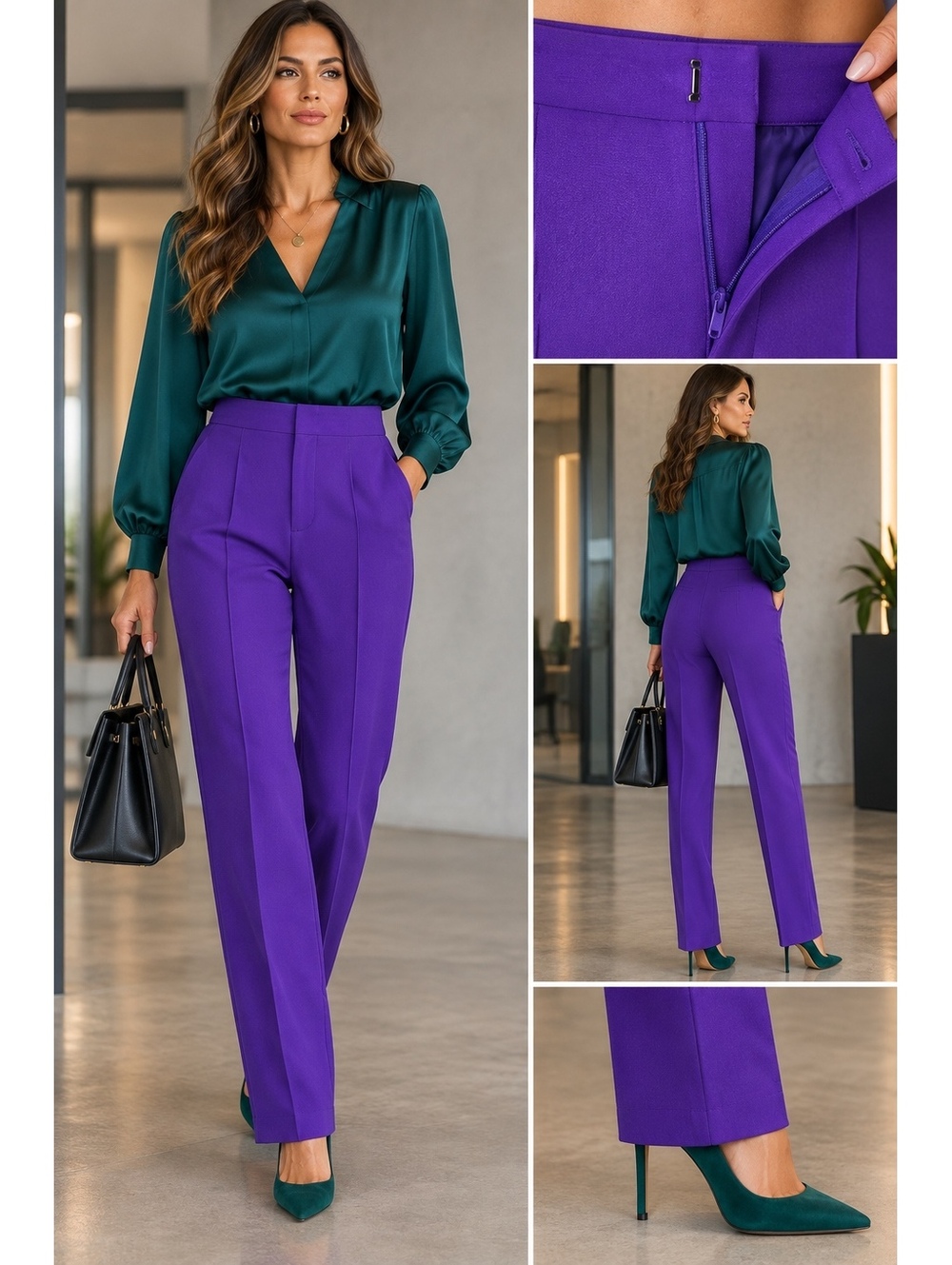 Jewel Tone Vintage Dana Buchman Petite Purple Dress Pants Silk Size 4